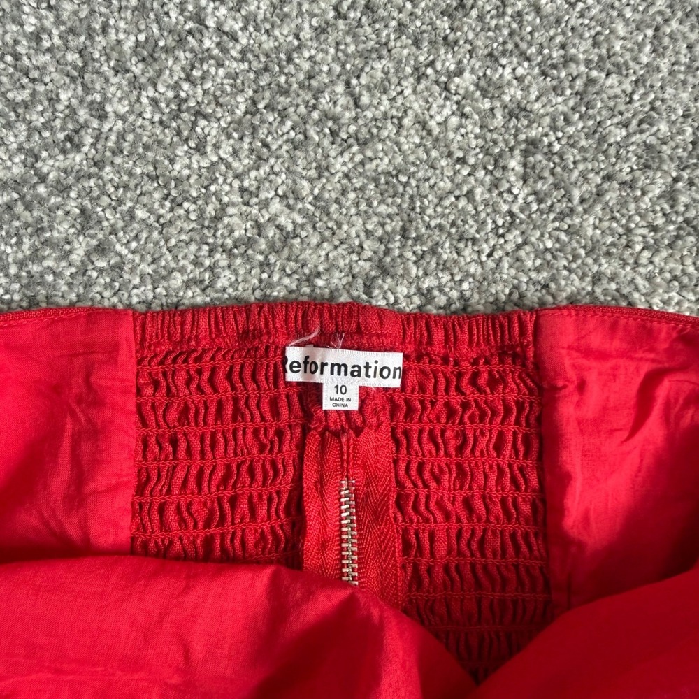 Reformation Red Linen Handkerchief Hem Tube Top Smocked Back Zip Size 10 - Picture 3 of 7